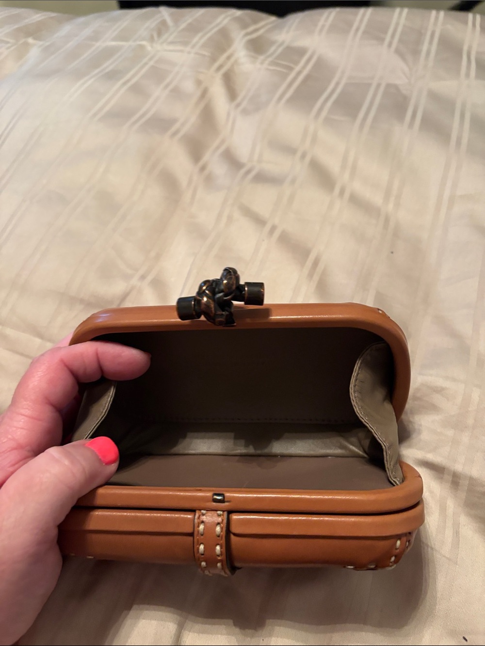 Bottega Veneta Cognac Brown Leather Clutch with Buckle Strap - Picture 4 of 5